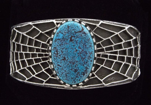 Tufa Cast Spider Web Bracelet With Natural Lone Mountain Turquoise