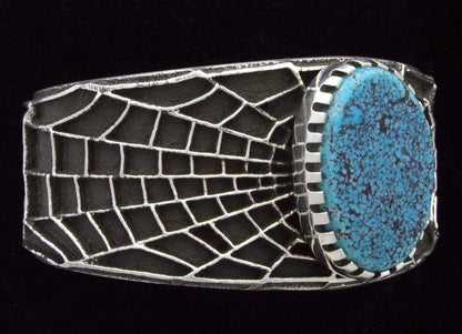 Tufa Cast Spider Web Bracelet With Natural Lone Mountain Turquoise