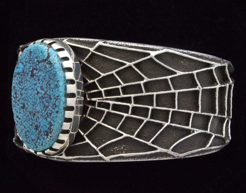 Tufa Cast Spider Web Bracelet With Natural Lone Mountain Turquoise