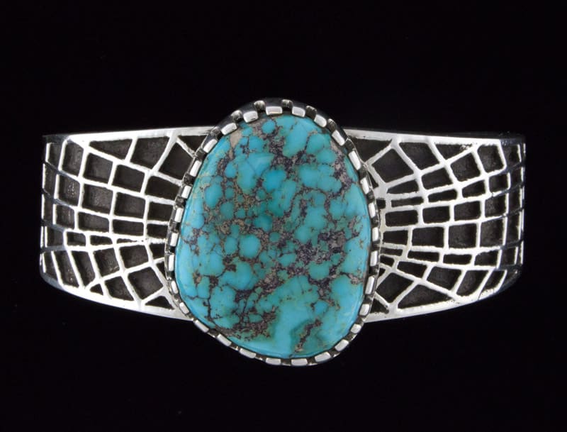 Tufa Cast Spider Web Bracelet With Natural Morenci Turquoise