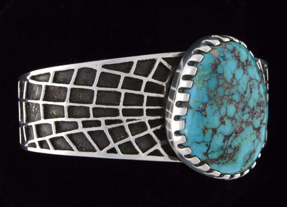 Tufa Cast Spider Web Bracelet With Natural Morenci Turquoise