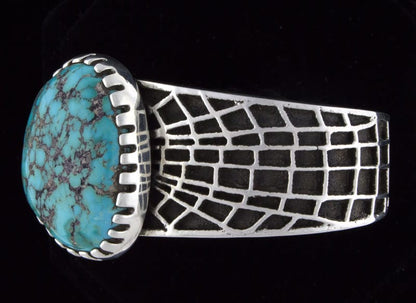 Tufa Cast Spider Web Bracelet With Natural Morenci Turquoise