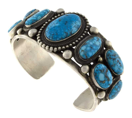 Natürlicher Kingman-Turquoise 9-Stein-Reihenarmband