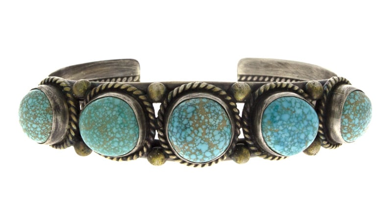 High Grade Natural #8 Micro-Web Turquoise 5-Stone Row Bracelet