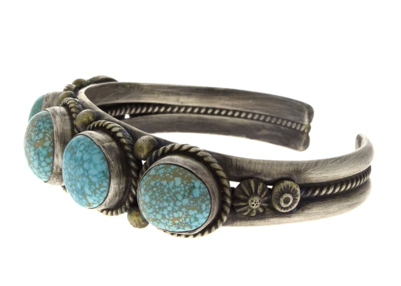 High Grade Natural #8 Micro-Web Turquoise 5-Stone Row Bracelet