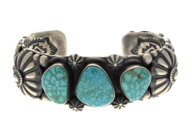 Natural Birdseye Kingman Turquoise 3-Stone Row Bracelet