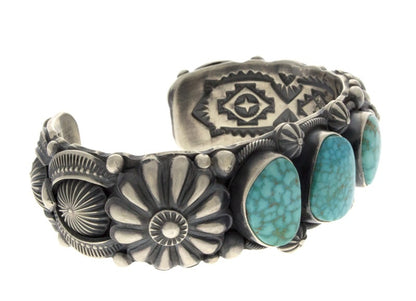 Natural Birdseye Kingman Turquoise 3-Stone Row Bracelet