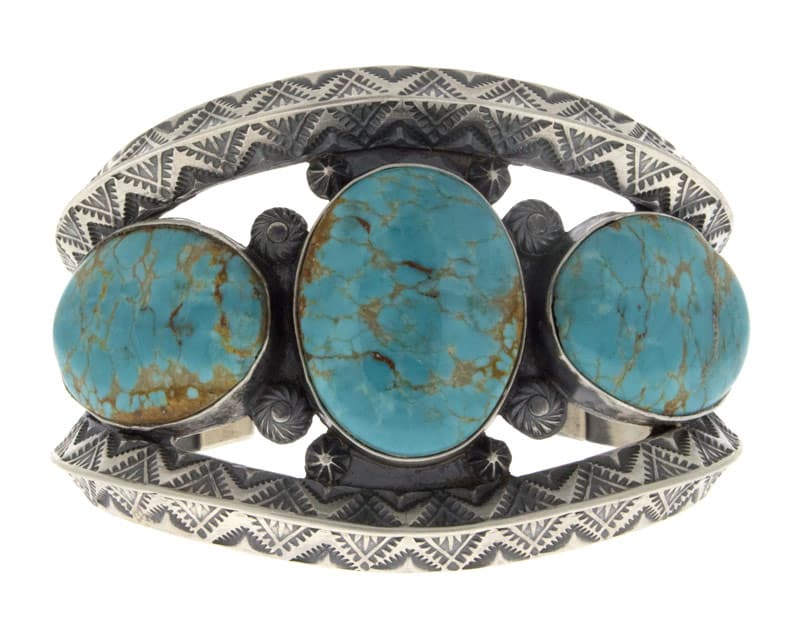 Natural Turquoise Mountain Turquoise 3-Stone Row Bracelet