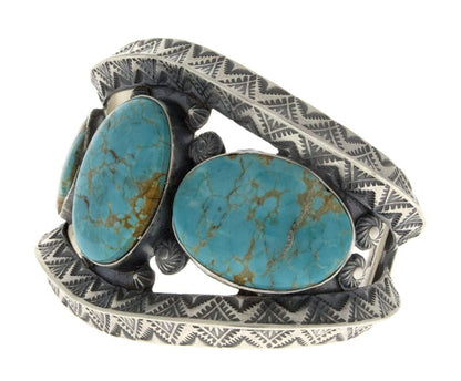 Natural Turquoise Mountain Turquoise 3-Stone Row Bracelet