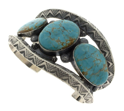 Natural Turquoise Mountain Turquoise 3-Stone Row Bracelet