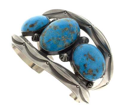 Natural Morenci Turquoise 3-Stone Row Bracelet