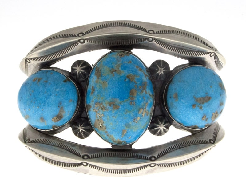 Natural Morenci Turquoise 3-Stone Row Bracelet