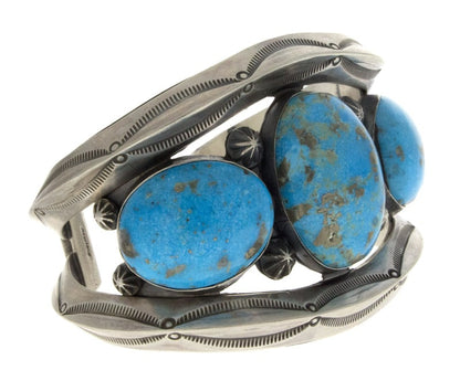 Natural Morenci Turquoise 3-Stone Row Bracelet