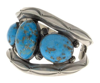 Natural Morenci Turquoise 3-Stone Row Bracelet