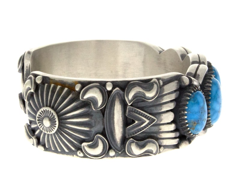 Natürlicher Kingman-Turquoise 5-Stein-Reihenarmband