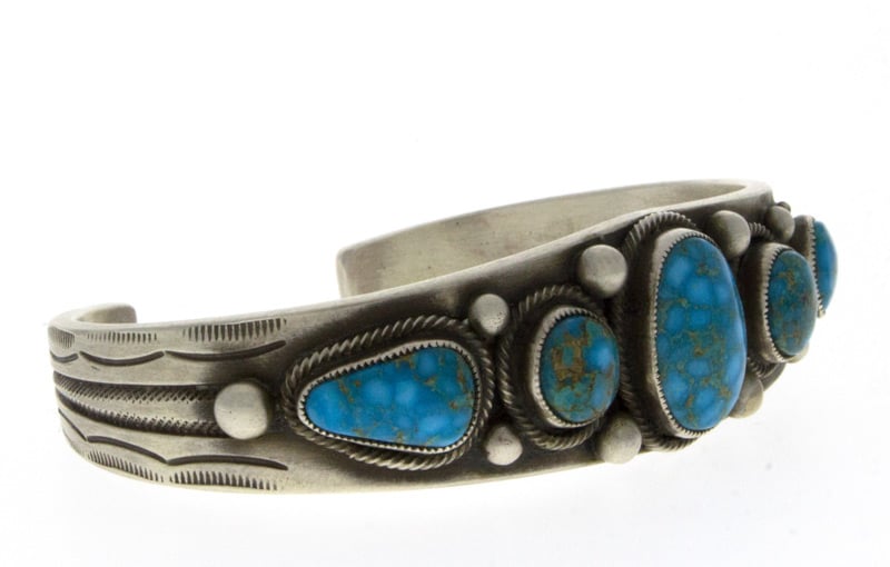 Natural Kingman Turquoise 5-Stone Row Bracelet