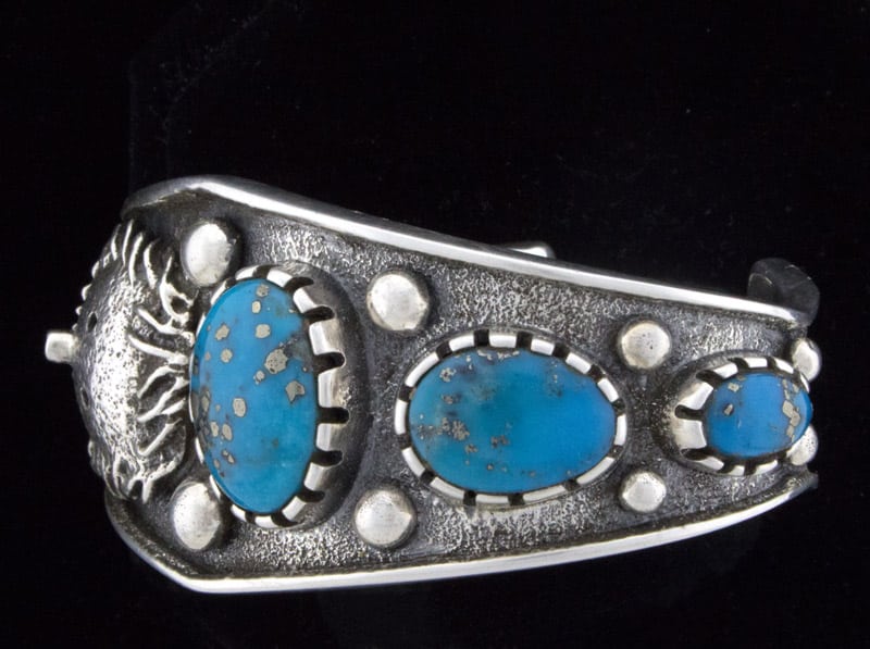 Tufa Cast Primitive Yei Bi Chei Bracelet With Natural Ithaca Peak & Morenci Turquoise