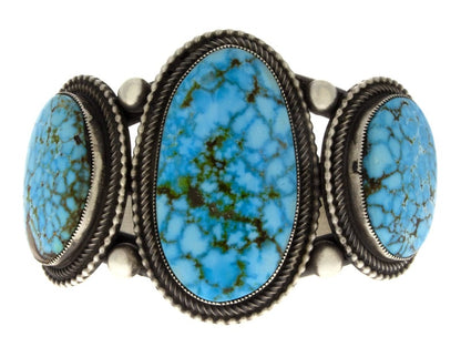 Natural Birdseye Kingman Turquoise 3-Stone Row Bracelet