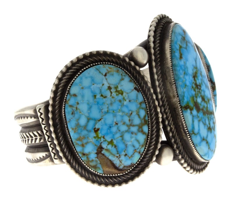 Natural Birdseye Kingman Turquoise 3-Stone Row Bracelet