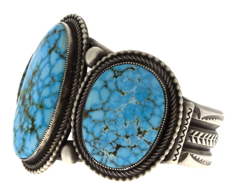 Natural Birdseye Kingman Turquoise 3-Stone Row Bracelet