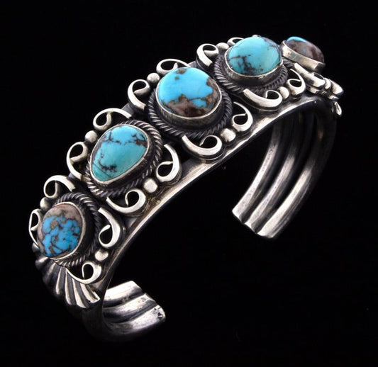 Bracelet en rangée de 5 pierres en turquoise naturelle de Bisbee