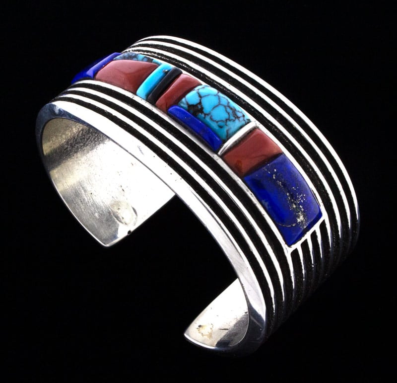 Tufa Cast Bracelet With Multi-Color Raised Cobblestone Inlay Design