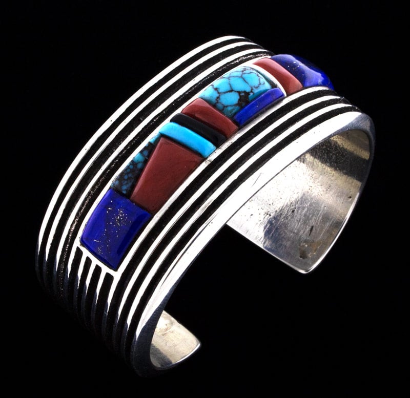 Tufa Cast Bracelet With Multi-Color Raised Cobblestone Inlay Design