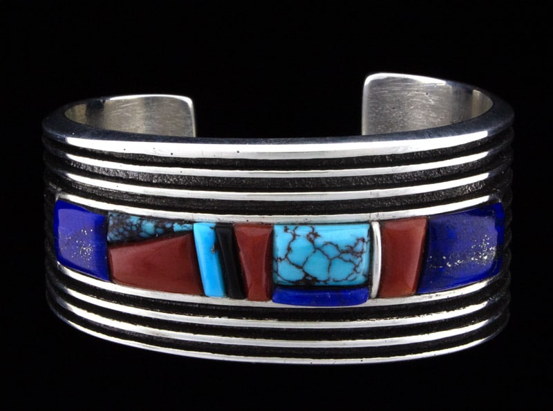 Tufa Cast Bracelet With Multi-Color Raised Cobblestone Inlay Design