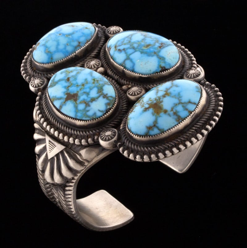 Natural Kingman Water Web Turquoise 4-Stone Bracelet