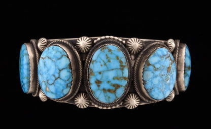 Natural Kingman Water Web Turquoise 5-Stone Row Bracelet