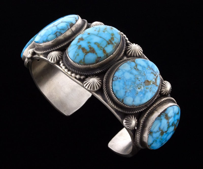 Natural Kingman Water Web Turquoise 5-Stone Row Bracelet