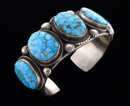 Natural Kingman Water Web Turquoise 5-Stone Row Bracelet