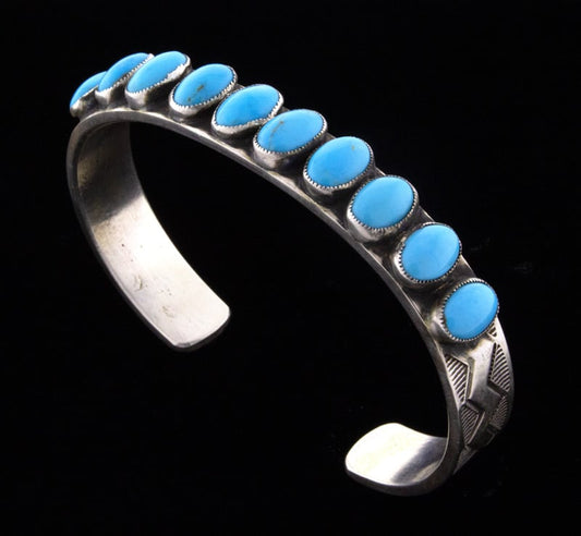 Natural Sleeping Beauty Turquoise 10-Stone Row Bracelet