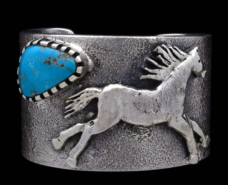 Tufa Cast Horse Bracelet With Natural Nevada Blue Turquoise