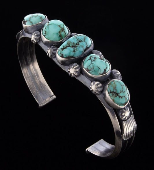 Natural Lone Mountain Turquoise 5-Stone Row Bracelet