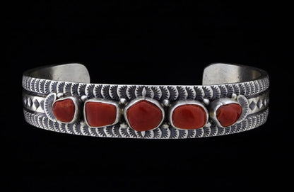 Natural Mediterranean Coral 5-Stone Row Bracelet