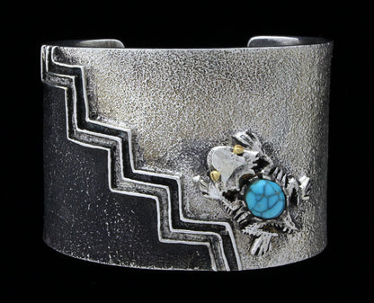 Tufa Cast Horny Toad Bracelet With Natural Lone Mountain Turquoise & 18K Gold Eyes