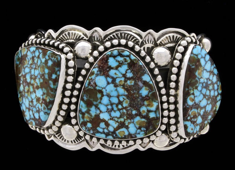 Natural Birdseye Kingman Turquoise 3-Stone Row Bracelet