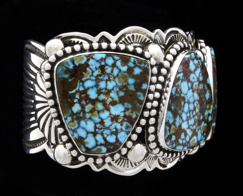 Natural Birdseye Kingman Turquoise 3-Stone Row Bracelet