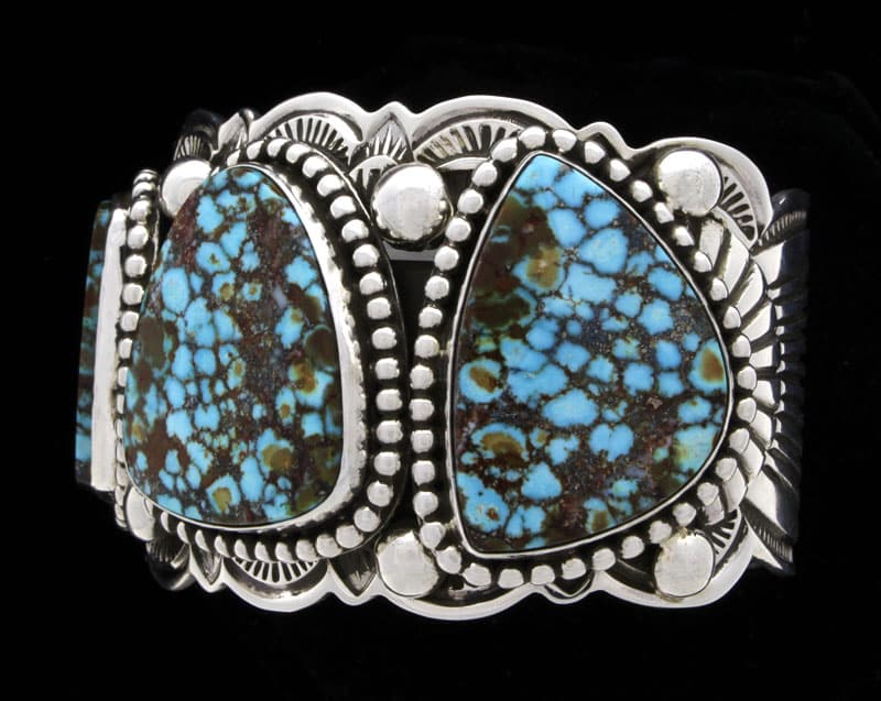 Natural Birdseye Kingman Turquoise 3-Stone Row Bracelet