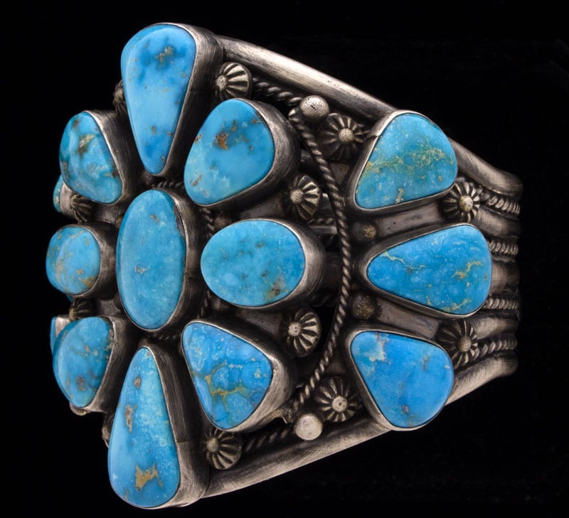 High Grade Natural Blue Ridge Turquoise Cluster Bracelet