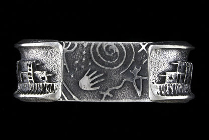 Bracciale Tufa Cast Pueblo Scene con design di inlay naturale multicolore in altezza