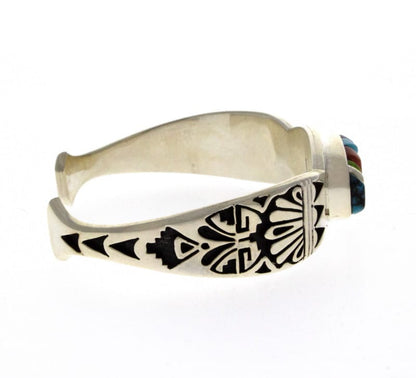 Sterling Silver Overlay Bracelet With Raised Cobblestone Inlay Design