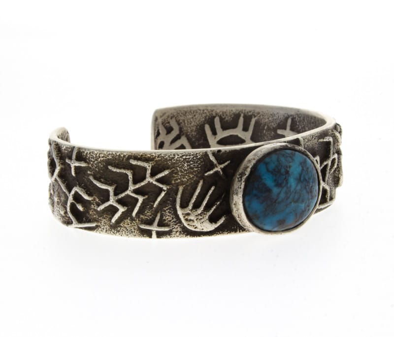 Tufa Cast Petroglyph Bracelet With Natural Kingman Turquoise