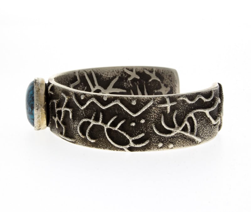 Tufa Cast Petroglyph Bracelet With Natural Kingman Turquoise