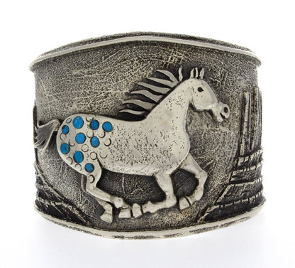 Tufa Cast Horse Bracelet With Natural Kingman Turquoise Inlay