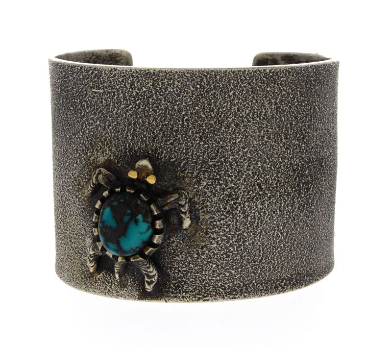 Tufa Cast Turtle Bracelet With Natural Red Mountain Turquoise & 18K Gold Eyes