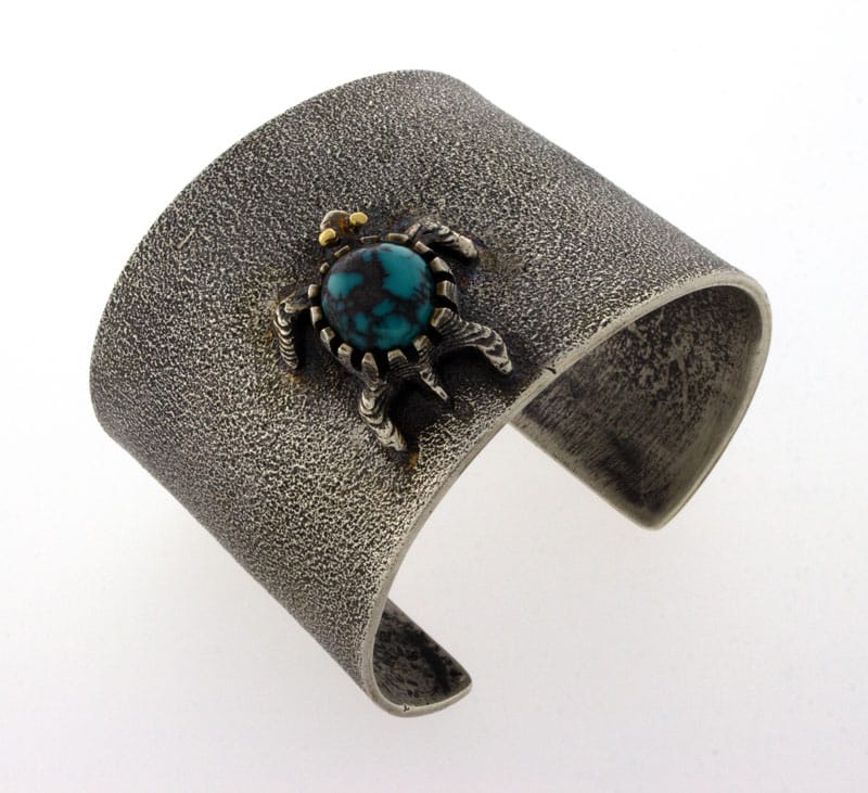 Tufa Cast Turtle Bracelet With Natural Red Mountain Turquoise & 18K Gold Eyes