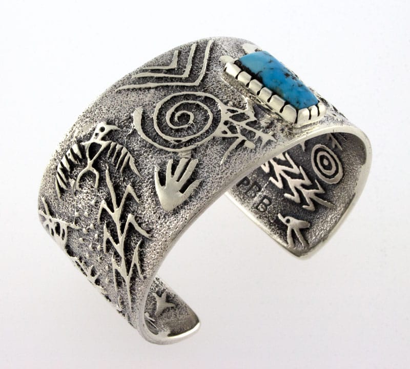 Tufa Cast Anasazi Style Bracelet With Natural Morenci Turquoise