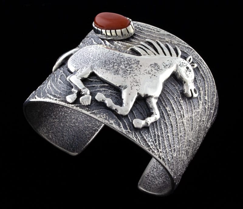 Tufa Cast Horse Bracelet With High Grade Natural Mediterranean Coral